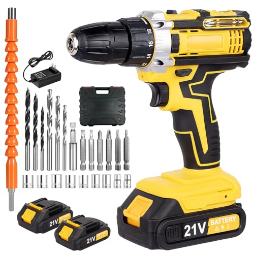 【側面ビッド収納】 電動ドライバー 21v 電動ドリル 1500mAh バッテリー2個付き コードレス ブラシレスモーター 25段階トルク調節 無断変速 充電式ドリルドライバー hypast 最大42N.m LEDライト 二段階スピード調節 正逆転切替 電動工具セット 21ドリル/收纳ケース/日本語取説 ネジ締め 穴あけ DIY家具組み立て